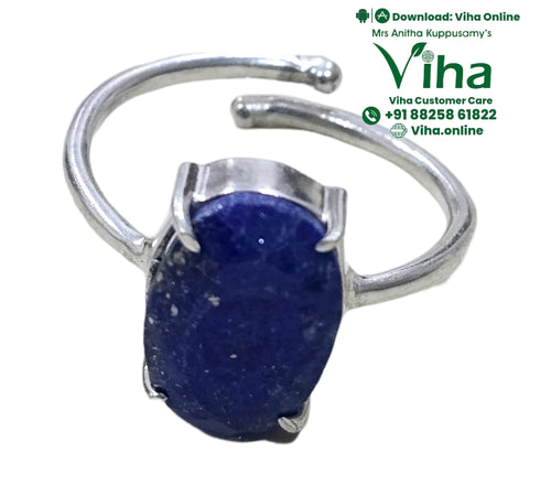 Lapis Lazuli White Metal Ring - Adjustable & Unisex