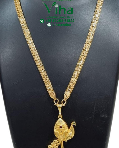 Impon Vel Mayil Pendant Chain with an intricate pattern and peacock pendant