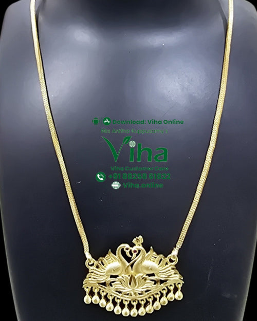 Impon Lotus Peacock Pendant Chain with dual peacocks and hanging beads