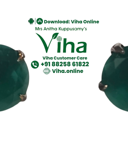 Green Sapphire Stud, round faceted stones held in four claws