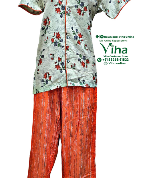 Soft Cotton Night Dress with floral print and trousers
