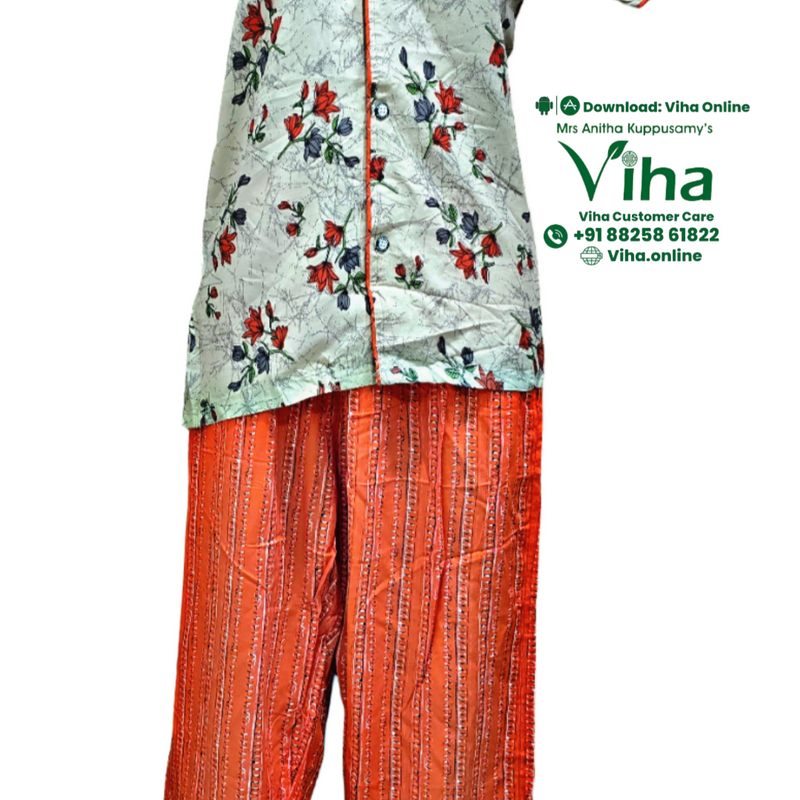 Soft Cotton Night Dress with floral print and trousers