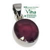 Silver Ruby Pendant - Natural, a silver-toned pendant holding a faceted dark red oval stone below a tapered bail