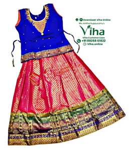 Readymade Pavadai Set With Sleeves / Lehenga Set - 7 to 8 Years