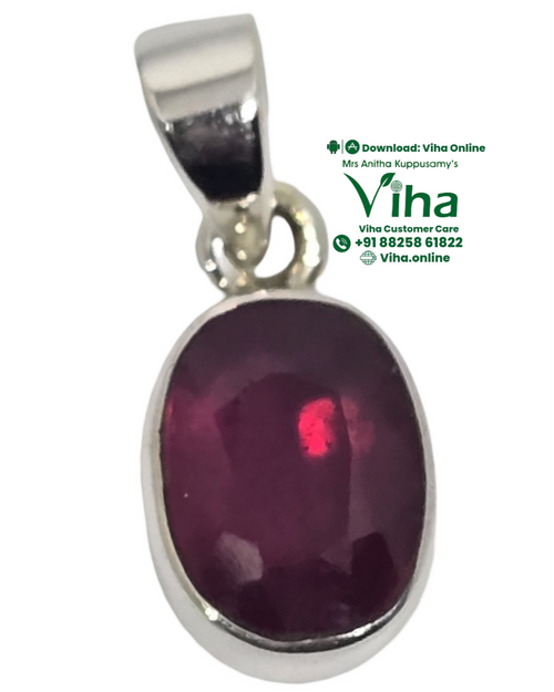 Silver Ruby Pendant - Natural with faceted stone surface
