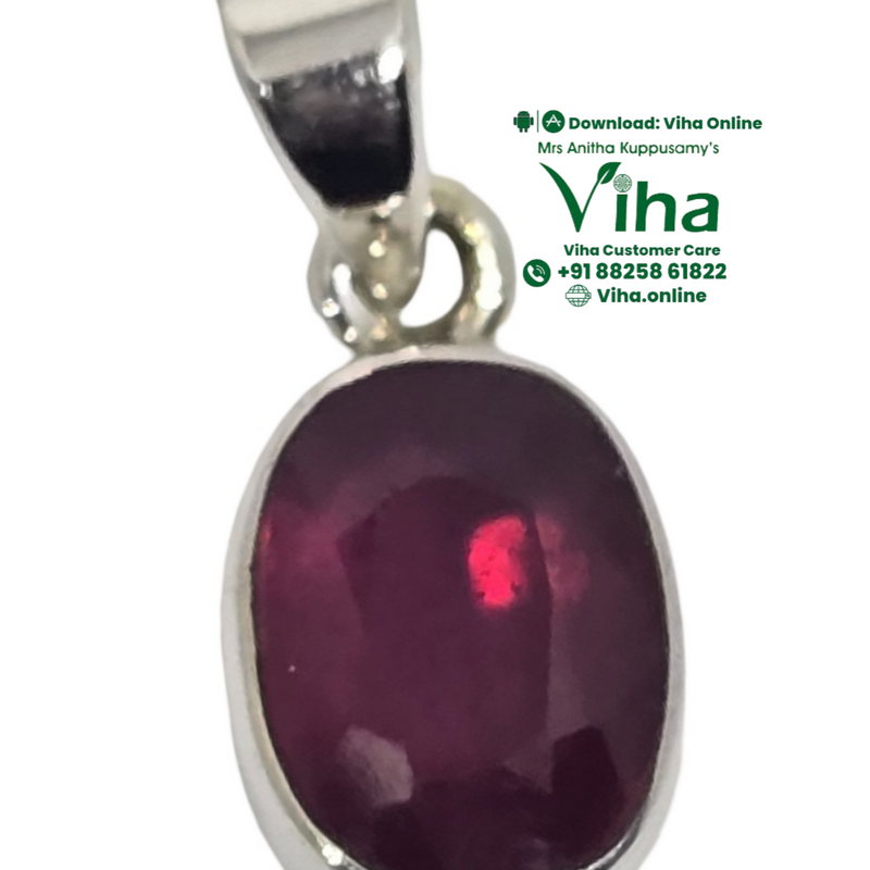 Silver Ruby Pendant - Natural with faceted stone surface