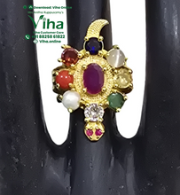 Unisex Navaratna Tortoise Ring - Adjustable