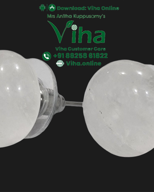 Moonstone Stud, pair of dome-shaped milky white stone earrings with stud backs