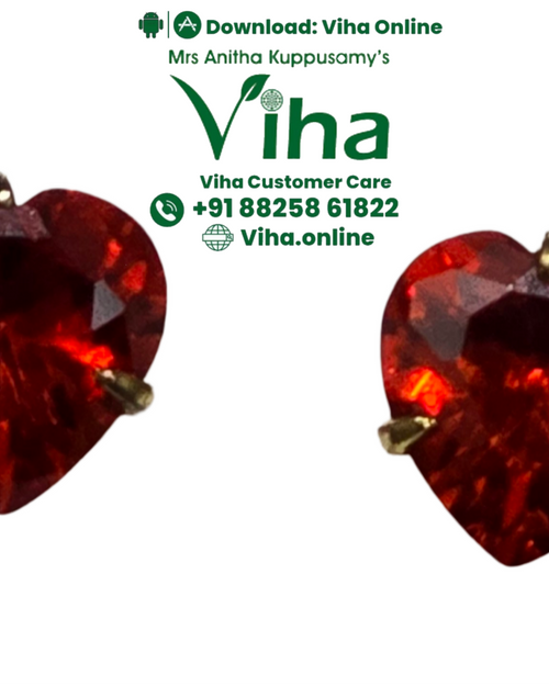 Orange Sapphire Stud, heart-shaped faceted stones held in three claws