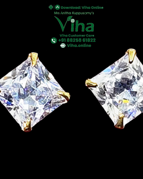 Zircon Stone Stud, square faceted stones held in four claws