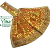 Amman Pavadai Set, an orange garment with shiny gold-toned floral patterns and a wide, patterned gold-toned border along the edges