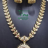 Impon Multi Stone Necklace, leaf-shaped links and large pendant with beads