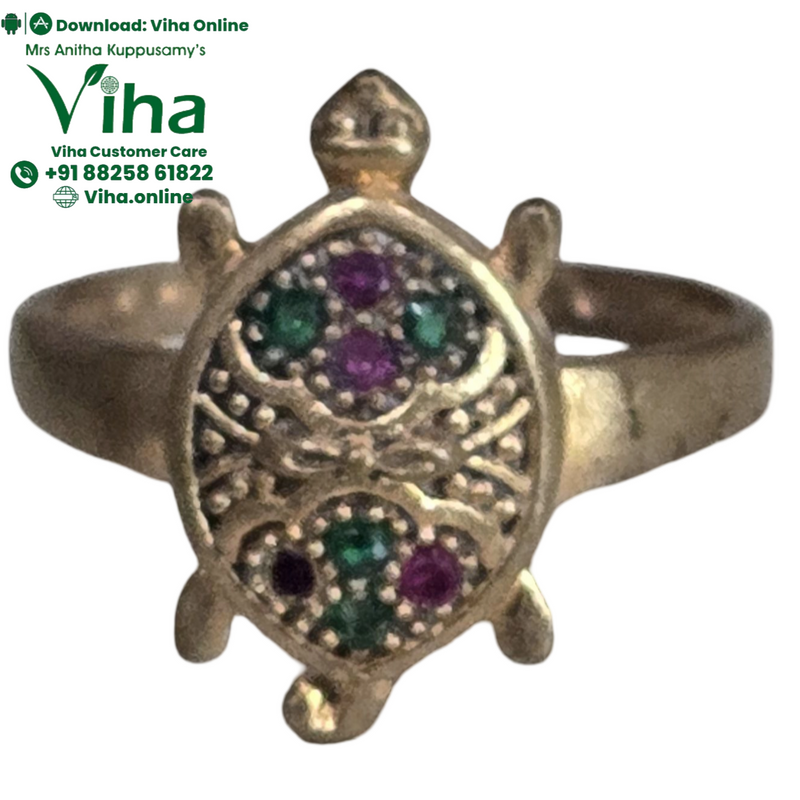 Impon Tortoise Ring, turtle shell motif with multicoloured stones