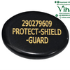 Protect - Shield - Gaurd Coin, a glossy black oval object with yellow-toned text printed in three centered lines reading numbers, hyphenated words, and a word