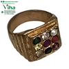 Impon Ring Synthetic Navaratna Stones, a gold-toned textured ring featuring nine embedded multicolored stones in a square setting