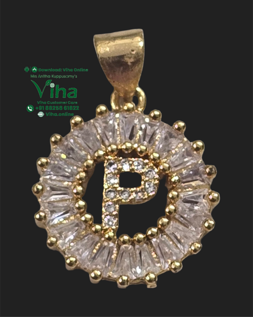 Impon 'P' Pendant, a gold-tone letter P set with clear stones inside a round frame