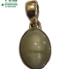 Catseye Pendant Silver, an oval pendant with a metallic-toned bail holds a smooth, domed grey stone with reflective highlights