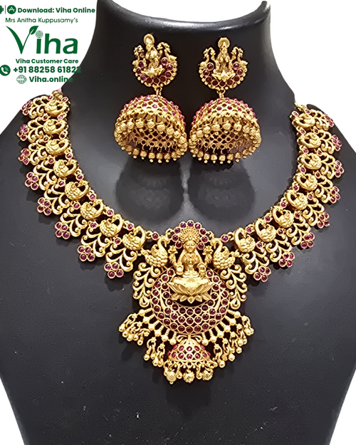 Mahalakshmi Necklace Set with peacock motifs