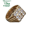 Impon Ring with White Stone, a gold-toned ring with nine round clear stones arranged in a square cluster on top