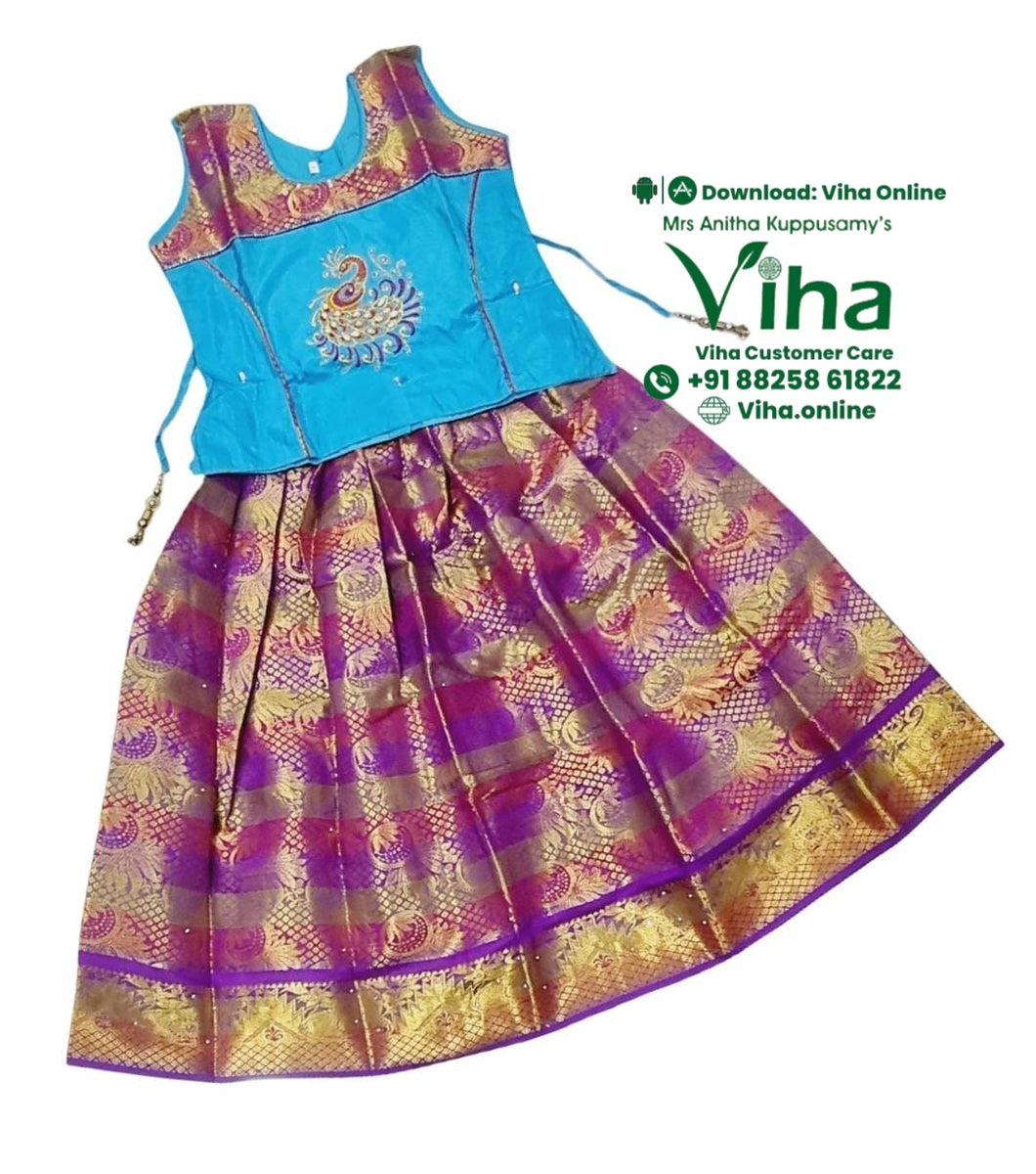 Readymade Pavadai Set With Sleeves / Lehenga Set  8 - 9 years