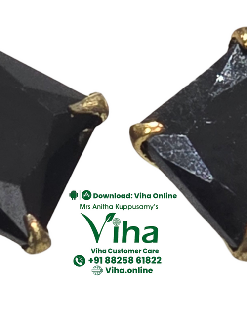 Black Tourmaline Stone Studs, square faceted stones held in four claws