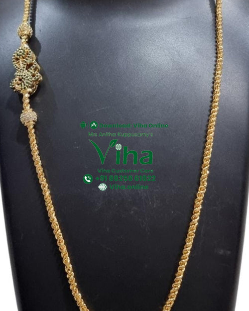 2 Side Mugappu Impon Chain with twisted rope chain and green stones