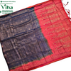 Designer Soft Silk Saree with Blouse, a blue and red textile with gold-toned patterns and nine paisley motifs
