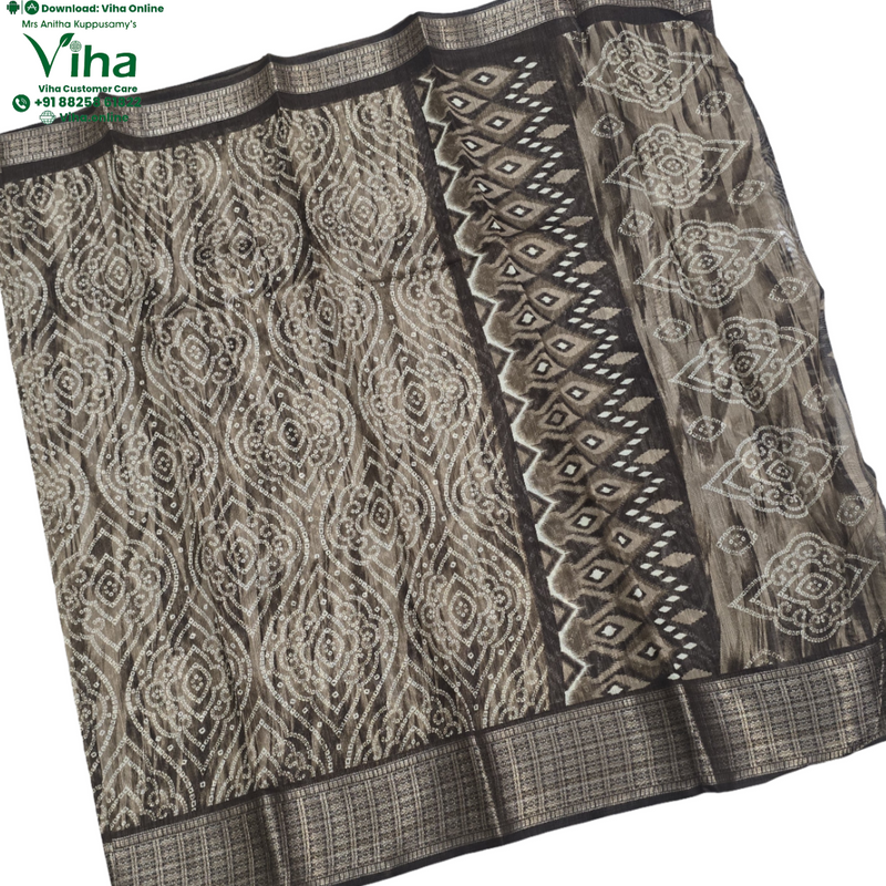 Cotton Silk Saree With Blouse and intricate geometric and floral patterns