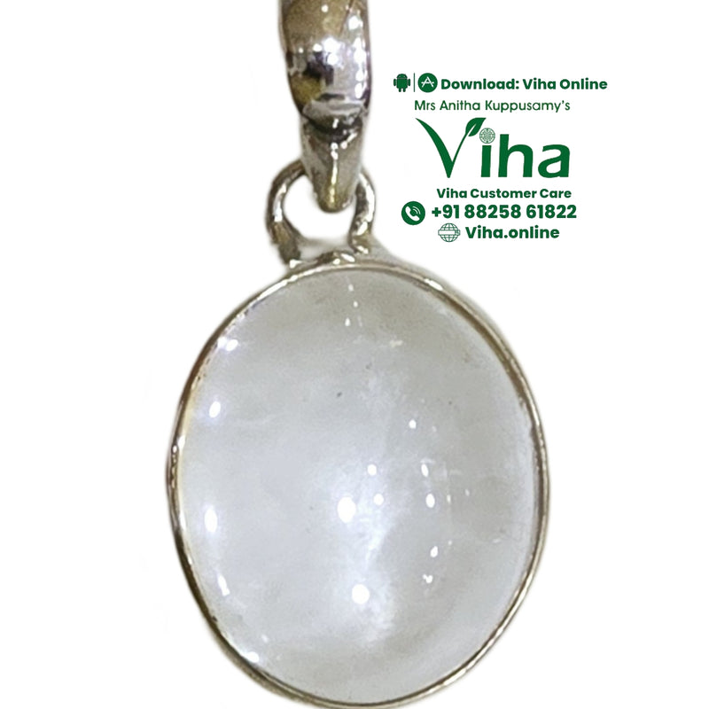 Sphatik Silver Pendant, oval stone with a polished metal bail