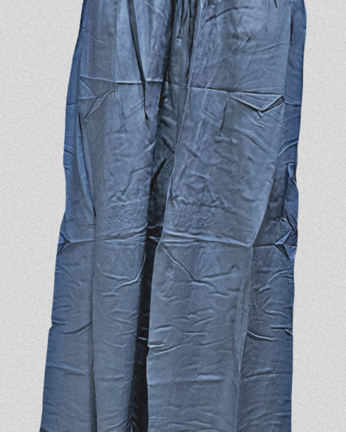 Women Palazzo Pant - XL, a full-length pair of dark blue pleated palazzo pants with a ribbed elasticated waistband