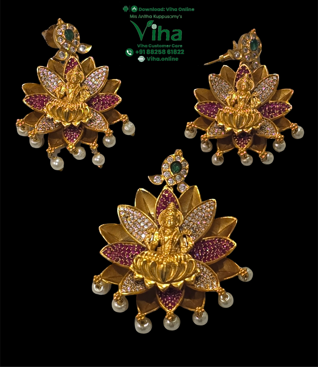 Premium Quality Mahalakshmi Pendant, Stud Set