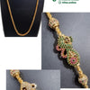 2 Side Mugappu Impon Chain, a gold-toned chain with two inset panels featuring green, pink, and clear stones, flanked by small bead clusters