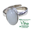 Moonstone Oval 925 Silver Ring, a silver-toned adjustable ring featuring a large oval white stone set bezel-side