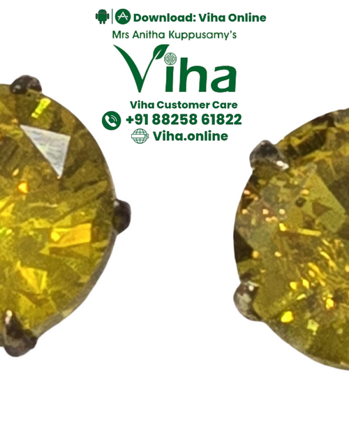 Yellow Sapphire Stone Stud, yellow round earrings with facets