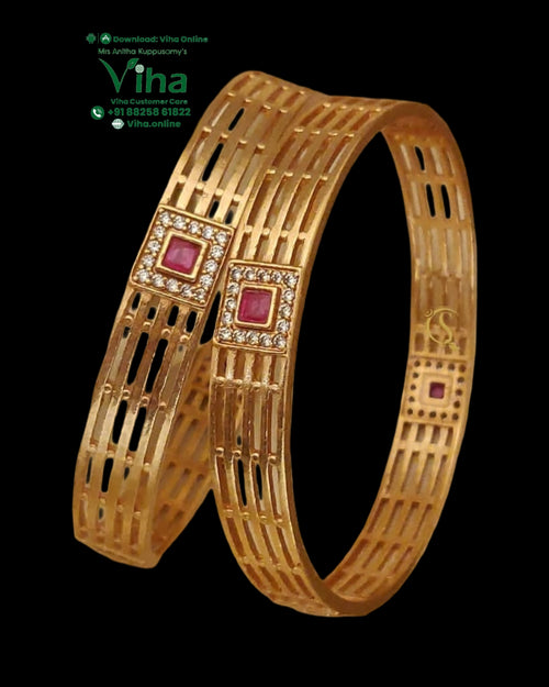 Designer Fancy Bangles with openwork grid pattern and red stone