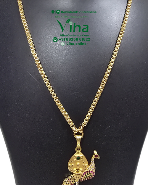 Impon Vel Mayil Multi Stone Chain with a bird-shaped pendant