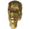 Elephant Statue - Brass, a gold-toned metallic figurine featuring intricate engraved patterns and a central floral motif on its top surface