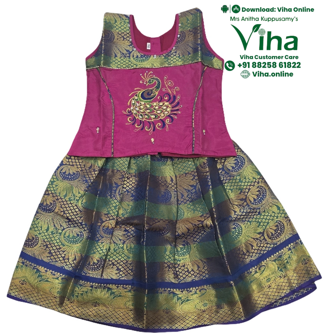 Readymade Pavadai Set With Sleeves / Lehenga Set - 5 to 6 Yrs