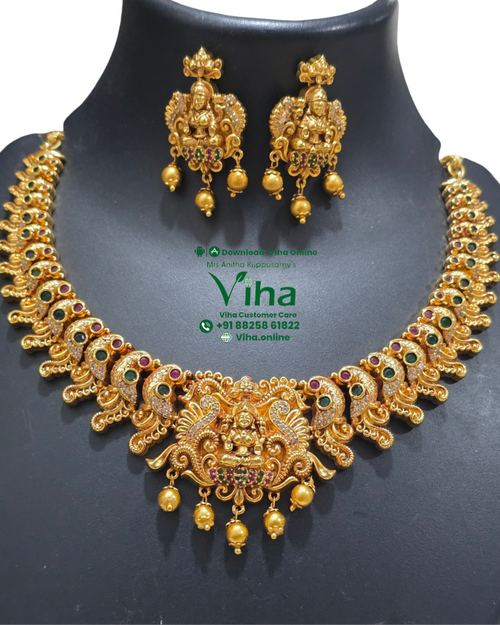 Multi Stone Peacock Necklace, traditional set with central figure motif