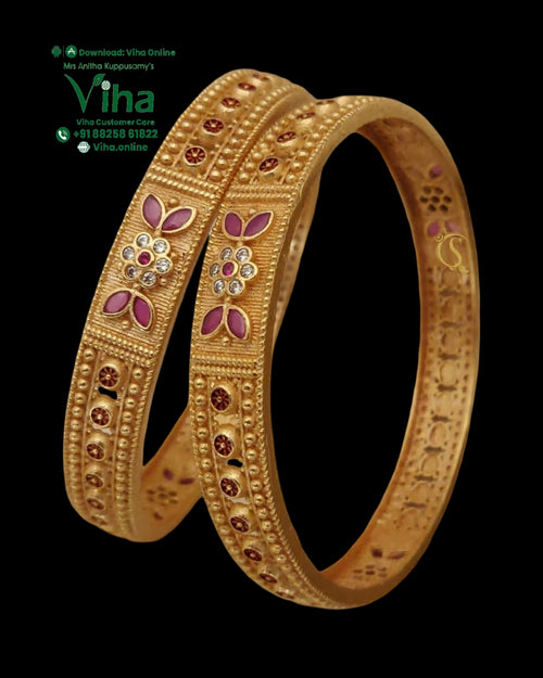 Designer Fancy Bangles with embossed floral patterns and beaded texture