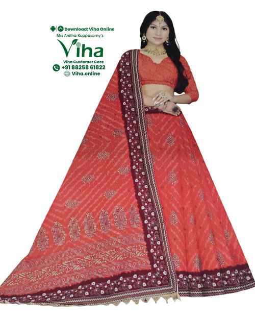 100% Pure Cotton Saree With Blouse in red, maroon and white with paisley and geometric patterns