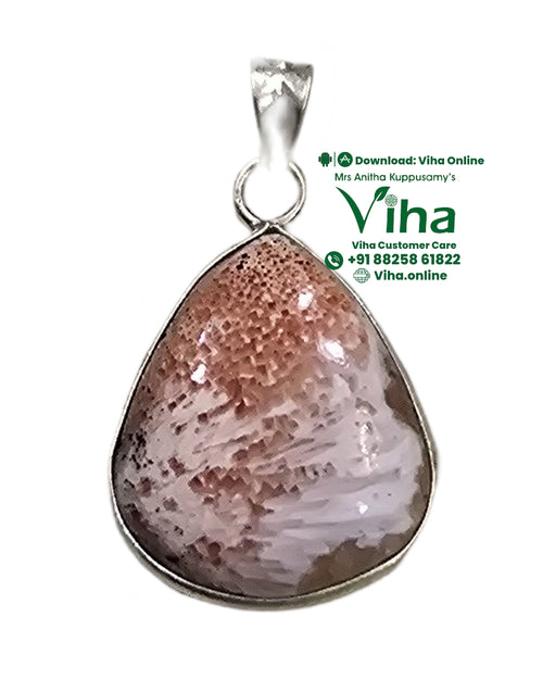 Natural Scolecite Stone Silver Pendant, teardrop