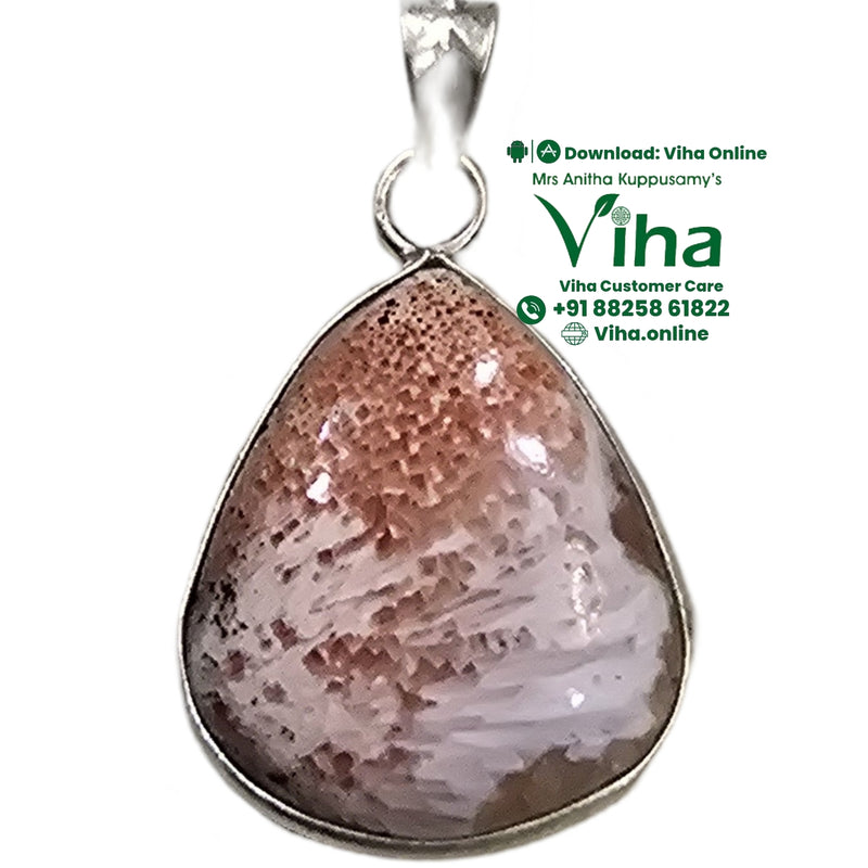 Natural Scolecite Stone Silver Pendant, teardrop