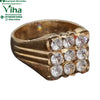 Impon Ring with White Stone, a gold-toned ring with nine clear stones in a square cluster and grooved band