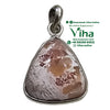 Natural Scolecite Stone Silver Pendant, a triangular silver-toned metal pendant with a smooth, mottled pinkish-brown and white stone inset