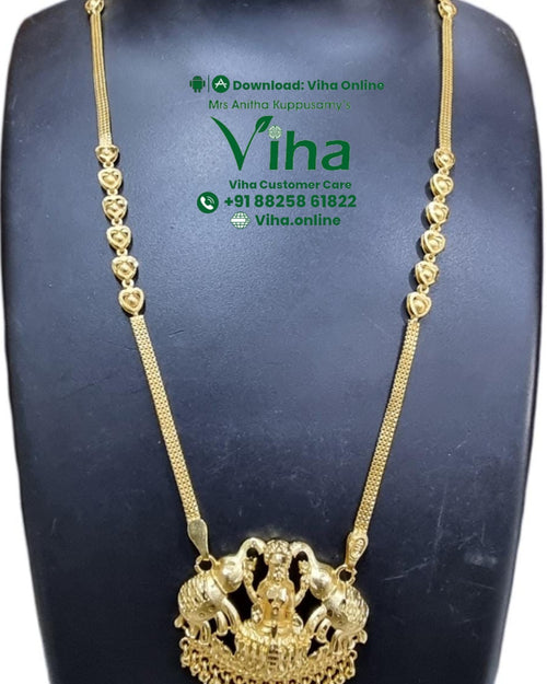 Impon Mugappu Chain with Gajalakshmi Pendant, long chain with central pendant