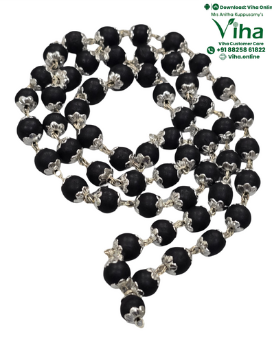 Karungali Mala White Metal Flower Capping