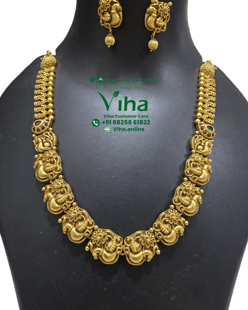 Peacock Necklace Set, necklace and earrings with peacock motifs and beaded accents