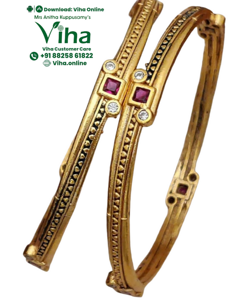 Fancy Bangle, red stones and small round white stones