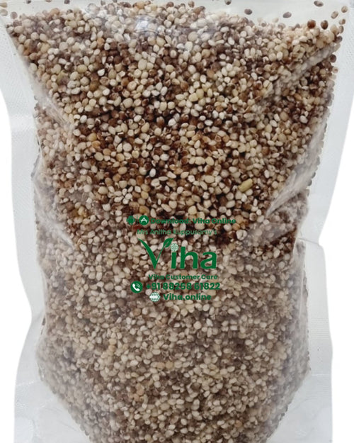 Irungu Cholam Organic, grain mix in a transparent bag